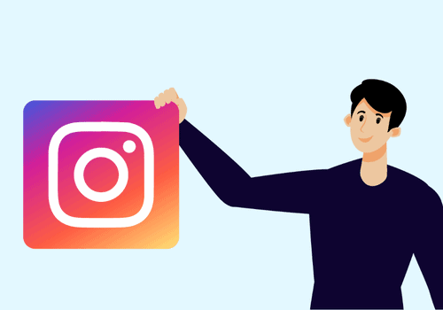 Cartoon man holding the Instagram logo